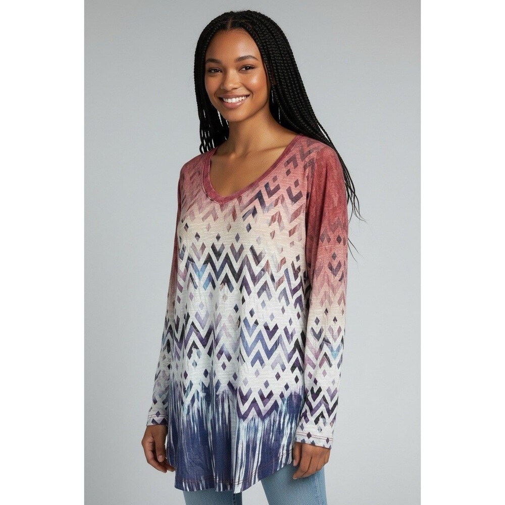 David Cline NEW womens v-neck long sleeve lightweight geometric shirt Small